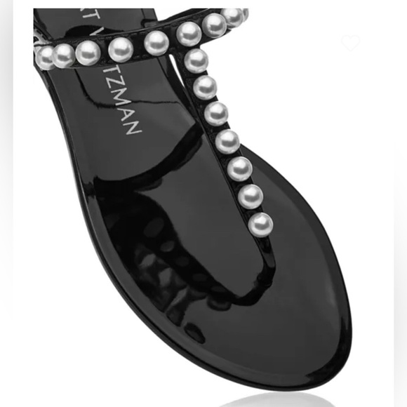 Stuart Weitzman Goldie white pearl Embellished black Jelly Thong Sandals size 10 - Picture 1 of 10